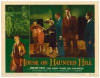 2j384 HOUSE ON HAUNTED HILL LC #4 '59 Cook watches Vincent Price as Richard Long helps Carolyn Craig