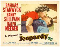 2j421 JEOPARDY LC #7 '53 romantic close up of Barbara Stanwyck about to kiss Ralph Meeker!