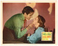 2j428 JESSE JAMES LC R46 romantic close up of Tyrone Power staring lovingly at Nancy Kelly!