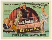 2j439 KELLY & ME TC '57 art of Van Johnson, Piper Laurie, sexy Martha Hyer & dog by Reynold Brown!