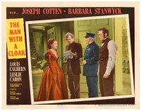 2j507 MAN WITH A CLOAK LC #7 '51 Barbara Stanwyck w/ Joseph Cotten, Joe De Santis & cop Roy Roberts!