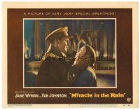 2j538 MIRACLE IN THE RAIN LC #5 '56 great romantic close up of Jane Wyman & Van Johnson!