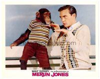 2j540 MISADVENTURES OF MERLIN JONES LC '64 Disney, best close up of Tommy Kirk & chimpanzee!