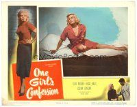 2j596 ONE GIRL'S CONFESSION LC '53 best full-length close up of smoking bad girl Cleo Moore in bed!