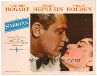 2j683 SABRINA LC #8 '54 best romantic close up of William Holden about to kiss Audrey Hepburn!