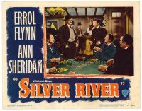 2j719 SILVER RIVER LC #7 '48 great image of men watching Errol Flynn in poker game!