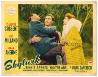 2j725 SKYLARK LC '41 Claudette Colbert looks at Brian Aherne carrying unconscious Ray Milland!