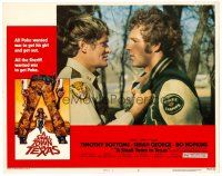 2j733 SMALL TOWN IN TEXAS LC #2 '76 sheriff Bo Hopkins grabs Timothy Bottoms by his jacket!