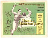 2j789 SWORD OF SHERWOOD FOREST TC '60 art of Richard Greene as Robin Hood fighting Peter Cushing!