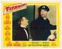 2j837 TITANIC LC #4 '53 Clifton Webb in tuxedo looks surprised at Captain Brian Aherne!