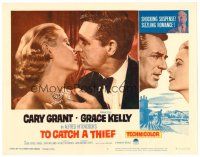 2j839 TO CATCH A THIEF LC #3 R63 romantic close up of Grace Kelly & Cary Grant, Alfred Hitchcock