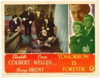 2j845 TOMORROW IS FOREVER LC '45 George Brent & others watch unconscious Claudette Colbert!