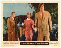 2j848 TOO MUCH, TOO SOON LC #3 '58 Errol Flynn escorts Dorothy Malone as Diana Barrymore from car!