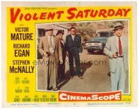 2j911 VIOLENT SATURDAY LC #3 '55 cool image of blindfolded Victor Mature w/bad guys!