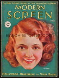 2m095 MODERN SCREEN magazine March 1932 artwork portrait of pretty smiling Janet Gaynor!