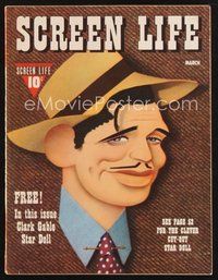 2m108 SCREEN LIFE magazine March 1941 great cartoon cut-out Clark Gable star doll in this issue!