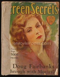 2m111 SCREEN SECRETS magazine January 1926 art of Greta Garbo, is Doug Fairbanks through?