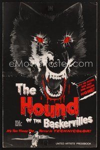 2m135 HOUND OF THE BASKERVILLES pressbook '59 Peter Cushing, great blood-dripping dog artwork!