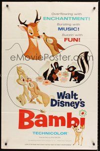 2p052 BAMBI style A 1sh R66 Walt Disney cartoon deer classic, great art with Thumper & Flower!