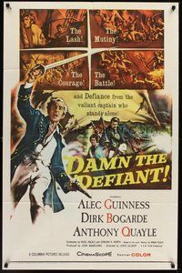 2p171 DAMN THE DEFIANT 1sh '62 art of Alec Guinness & Dirk Bogarde facing a bloody mutiny!