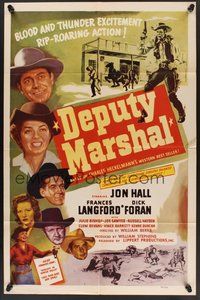 2p187 DEPUTY MARSHAL 1sh '49 cowboys Jon Hall & Dick Foran + pretty Frances Langford!