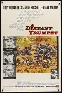 2p194 DISTANT TRUMPET 1sh '64 cool art of Troy Donahue vs Indians by Frank McCarthy!