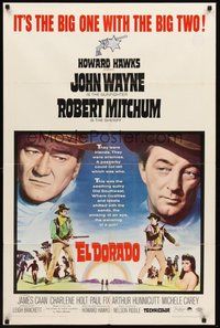 2p207 EL DORADO 1sh '66 John Wayne, Robert Mitchum, Howard Hawks, the big one with the big two!