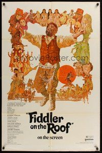 2p237 FIDDLER ON THE ROOF 1sh '71 cool artwork of Topol & cast by Ted CoConis!