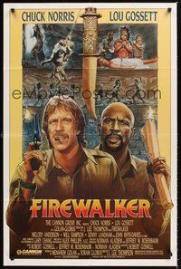 2p244 FIREWALKER 1sh '86 J.D. artwork of explorers Chuck Norris & Lou Gossett!