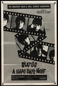 2p318 HARD DAY'S NIGHT 1sh R82 great portraits of The Beatles, rock & roll classic!