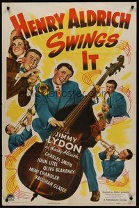 2p337 HENRY ALDRICH SWINGS IT style A 1sh '43 Jimmy Lydon in the title role, cool band image!