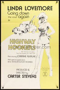 2p351 HIGHWAY HOOKERS 1sh '76 artwork of sexy Linda Lovemore, going down the road again!