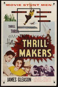 2p354 HOLLYWOOD THRILL MAKERS 1sh '54 movie stunt men, the unsung heroes of the screen!