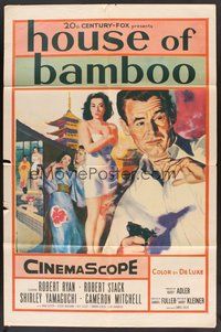 2p367 HOUSE OF BAMBOO 1sh '55 Sam Fuller, Robert Ryan, Robert Stack, sexy Shirley Yamaguchi!
