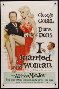 2p375 I MARRIED A WOMAN 1sh '58 artwork of sexiest Diana Dors sitting in George Gobel's lap!