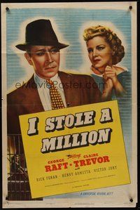2p381 I STOLE A MILLION 1sh R47 artwork image of George Raft & pretty Claire Trevor!