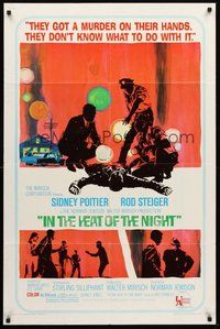2p391 IN THE HEAT OF THE NIGHT 1sh '67 Sidney Poitier, Rod Steiger, Warren Oates, cool crime art!