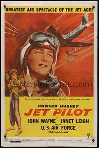 2p406 JET PILOT 1sh '57 John Wayne flies with the Screaming Eagles, Janet Leigh, Howard Hughes!