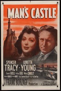 2p506 MAN'S CASTLE 1sh R50 great close up artwork of Spencer Tracy & pretty Loretta Young!