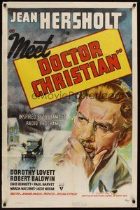 2p522 MEET DOCTOR CHRISTIAN 1sh '39 cool art of Jean Hersholt in title role!