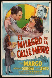 2p540 MIRACLE ON MAIN STREET Spanish/U.S. 1sh '39 stone litho of Margo & Arturo de Cordova!