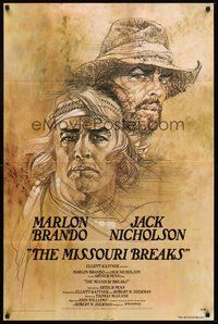 2p543 MISSOURI BREAKS advance 1sh '76 art of Marlon Brando & Jack Nicholson by Bob Peak!