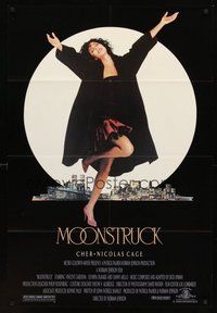 2p556 MOONSTRUCK 1sh '87 Nicholas Cage, Olympia Dukakis, Cher in front of NYC skyline!
