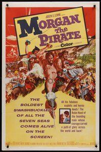 2p557 MORGAN THE PIRATE 1sh '61 Morgan il pirate, art of barechested swashbuckler Steve Reeves!