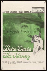 2p585 NANNY 1sh '65 creepy close up portrait of Bette Davis, Hammer horror!