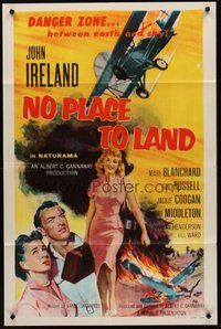 2p613 NO PLACE TO LAND 1sh '58 sexy full-length Mari Blanchard, Gail Russell, plane crash art!