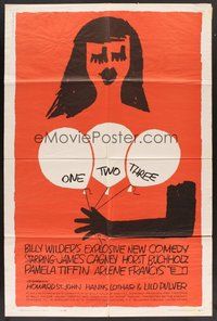 2p638 ONE, TWO, THREE 1sh '62 Billy Wilder, James Cagney, Saul Bass art of girl w/balloons!
