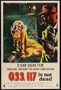 2p640 OSS 117 IS NOT DEAD 1sh '58 art of sexy blonde French babe + smoking guy with gun!