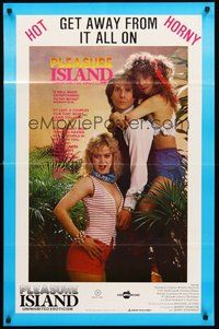 2p669 PLEASURE ISLAND video/theatrical 1sh '85 get away from it all with hot and horny babes!