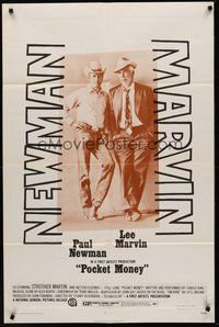 2p673 POCKET MONEY 1sh '72 great full-length portrait of Paul Newman & Lee Marvin!